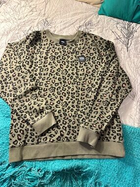 Vans Olive Green Leopard Print Crewneck Sweatshirt